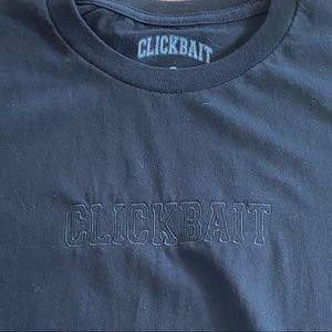 David Dobrik’s black-stitched “Clickbait” t-shirt